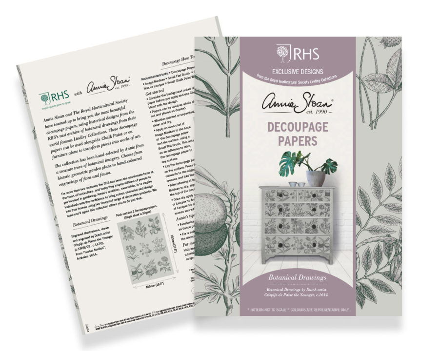 Botanical drawings decoupage papers by Annie Sloan and RHS - product shot