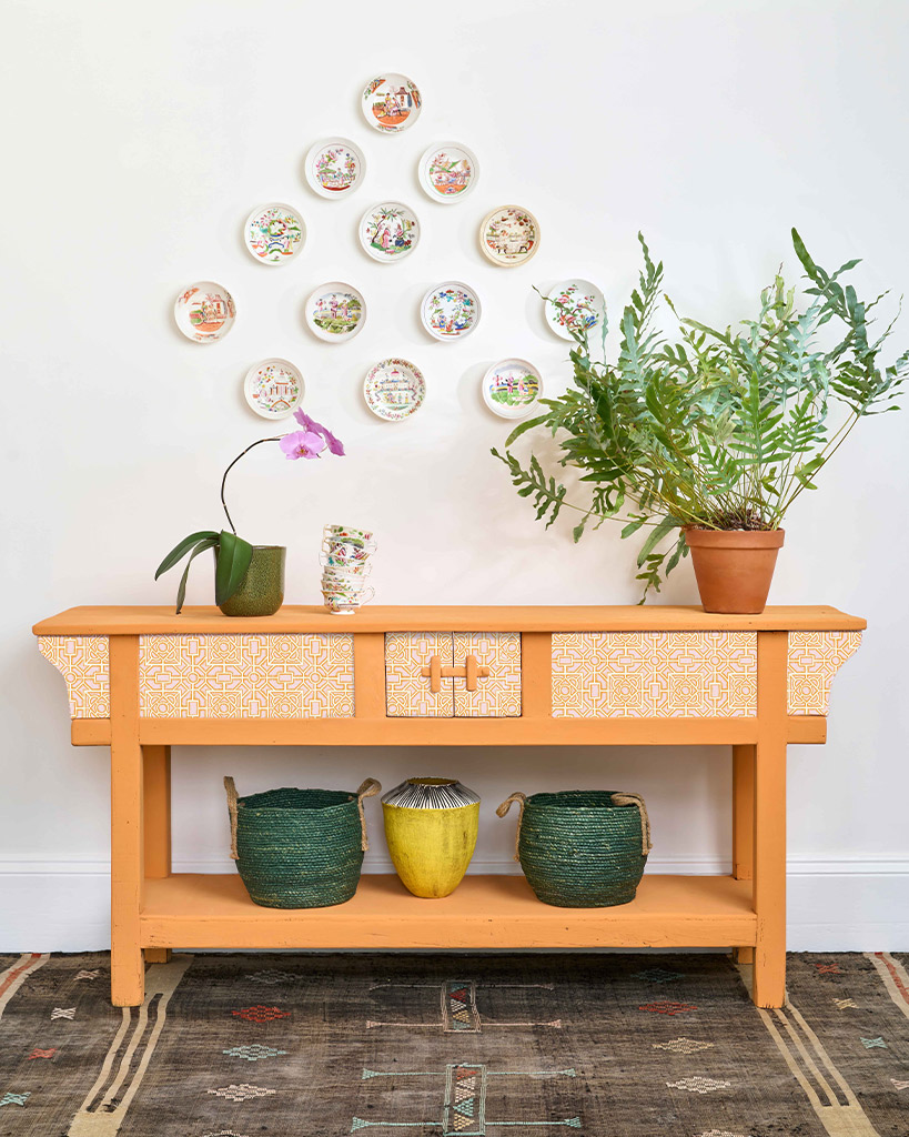 A console table decorated with Annie Sloan and RHS Decoupage papers