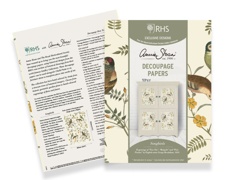 Product shot of Songbirds decoupage papers by Annie Sloan and RHS