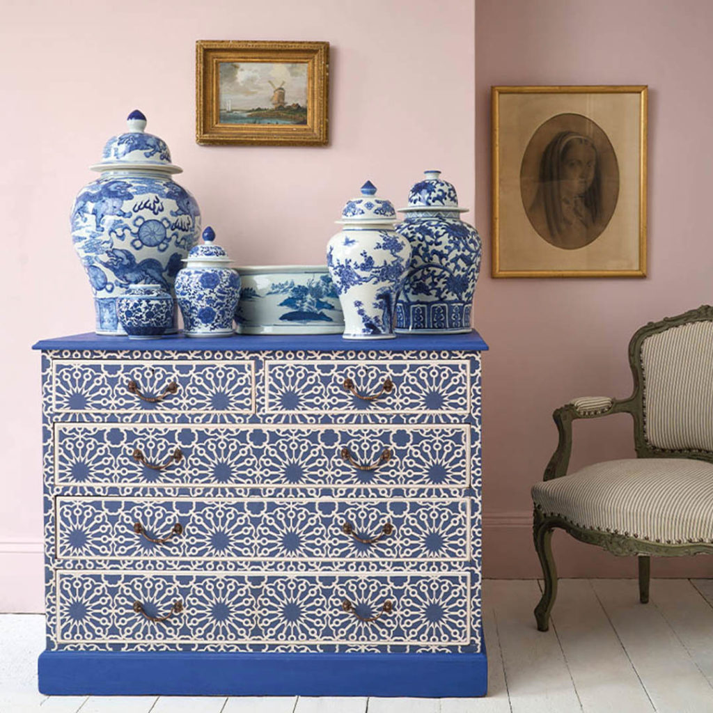 Starburst Decoupage Papers by Annie Sloan & The RHS used on front of Chest of Drawers