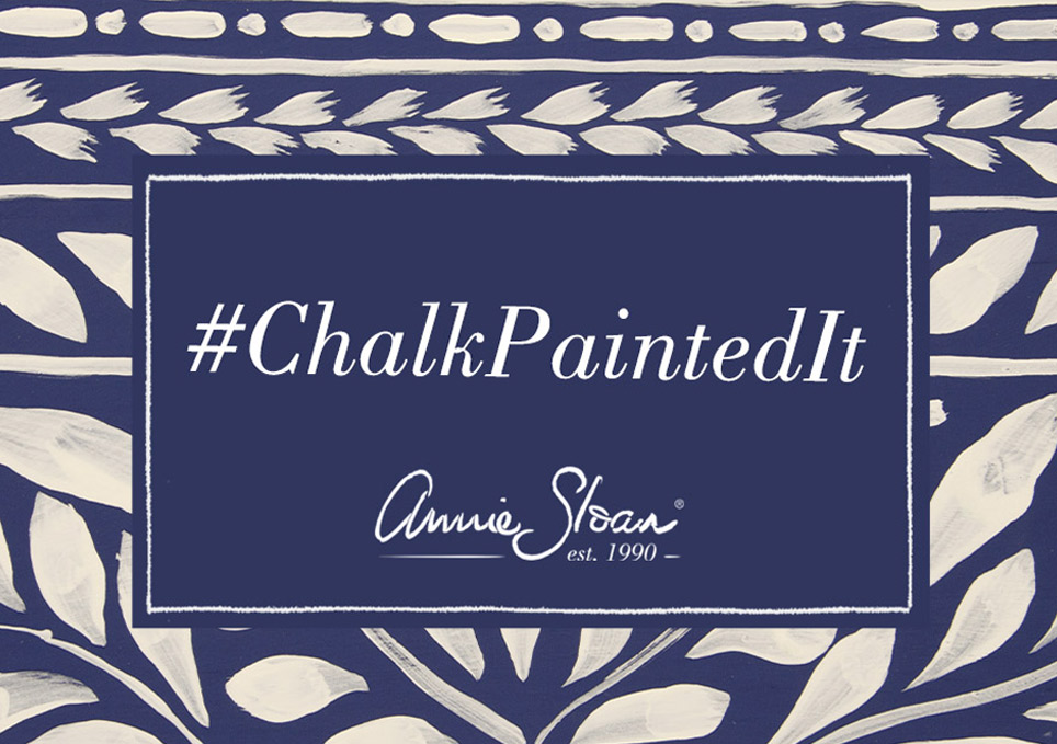 #ChalkPaintedIt graphic in Annie Sloan Oxford Navy Blue pattern