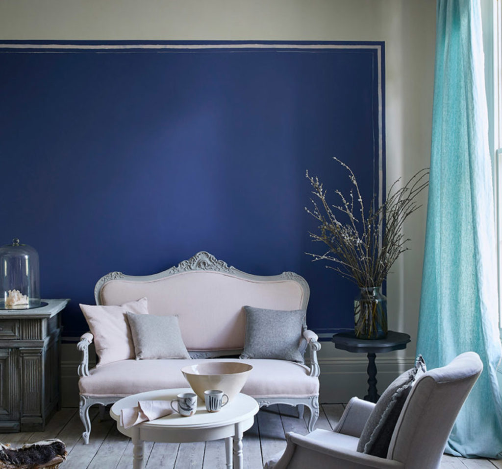 Annie Sloan Napoleonic Blue Wall Paint Chateau Grey Chalk Paint Living Room Close Up