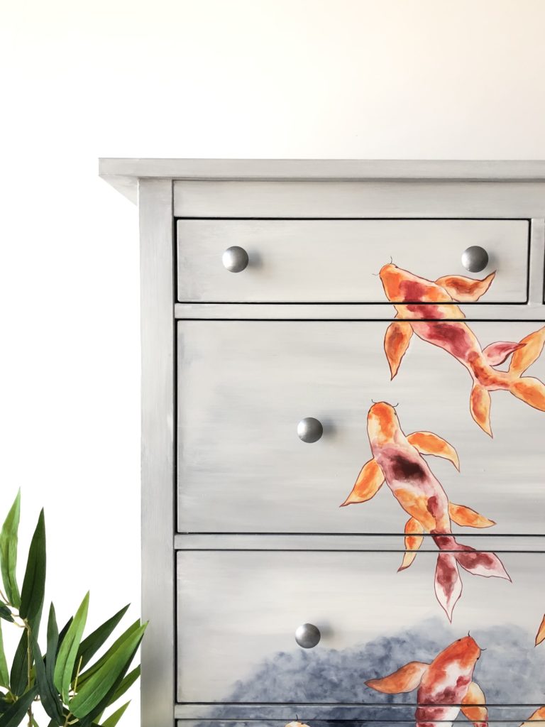 Annie Sloan Painter in Residence Just Restore Chalk Paint Koi Fish Chest of Drawers Close Up
