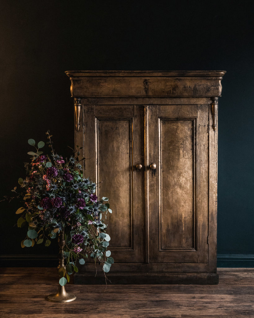 Annie Sloan Painter in Residence 84 Square Faded Glamour Belgian Cupboard in Annie Sloan Chalk Paint in Honfleur with Gold Size Detailing