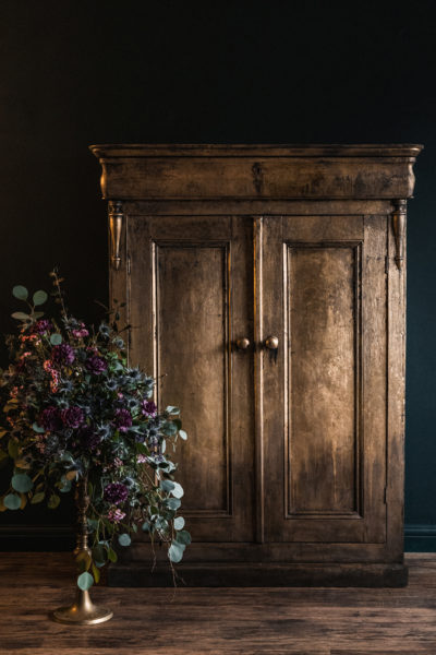 Annie Sloan Painter in Residence 84 Square Faded Glamour Belgian Cupboard in Annie Sloan Chalk Paint in Honfleur with Gold Size Detailing
