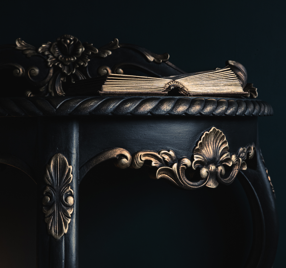 Close Up of 84 Square Half Moon Gilded Chalk Paint™ Table