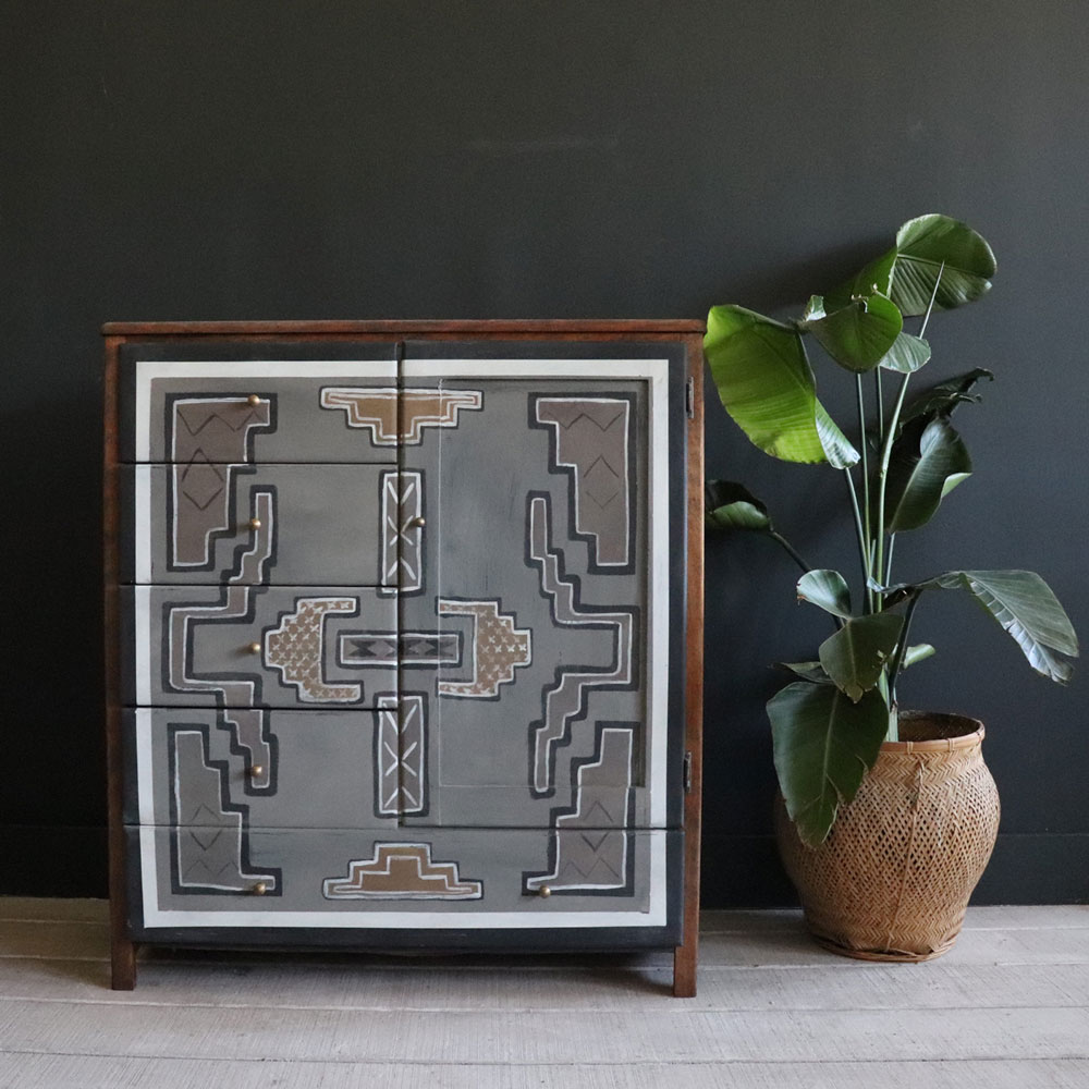 Carina Reimers Aztec Style Chalk Paint Dresser Styled with Plant