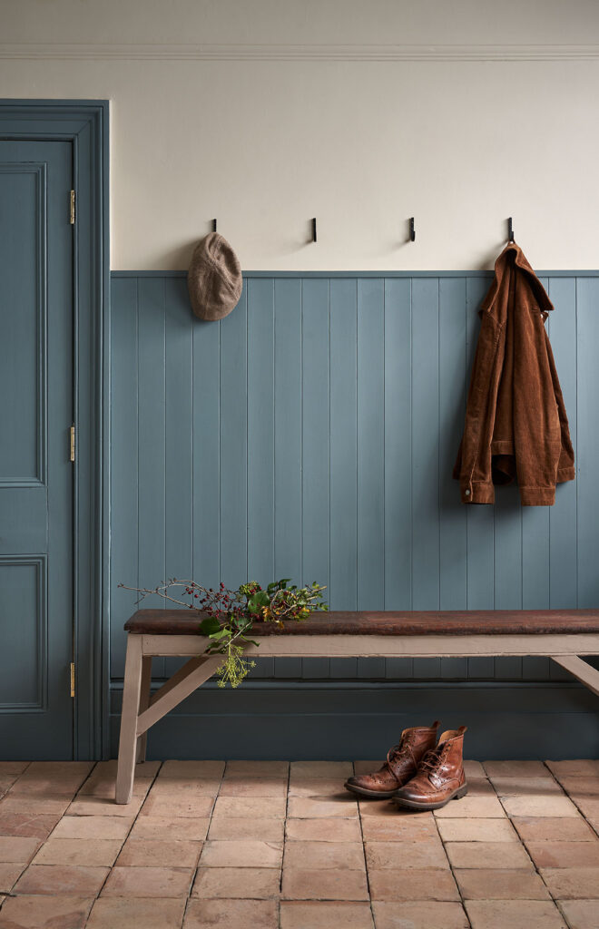 Boot room painted in Cambrian Blue Satin Paint by Annie Sloan