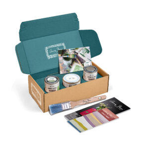 Contents of RHS gift kit with Capability Green and Greek Blue Chalk Paint