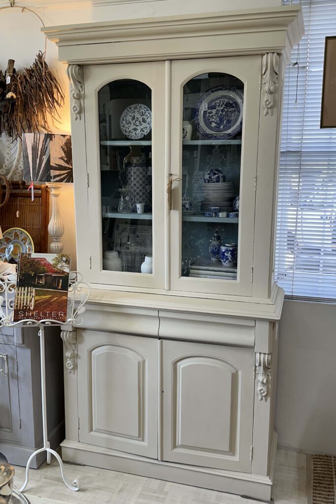 Gorgeous display cabinet painted in Annie Sloan Chalk Paint, colour Old Ochre.