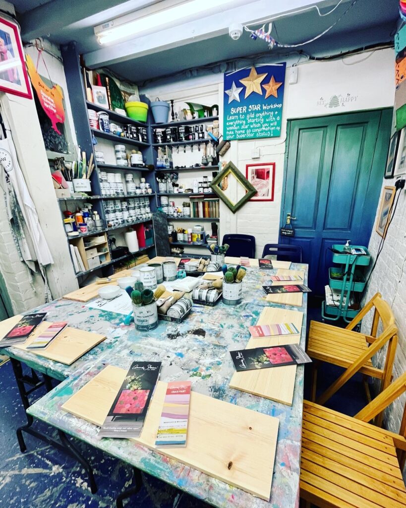 photo of the painting studio at Westcott and Williams in Dorking
