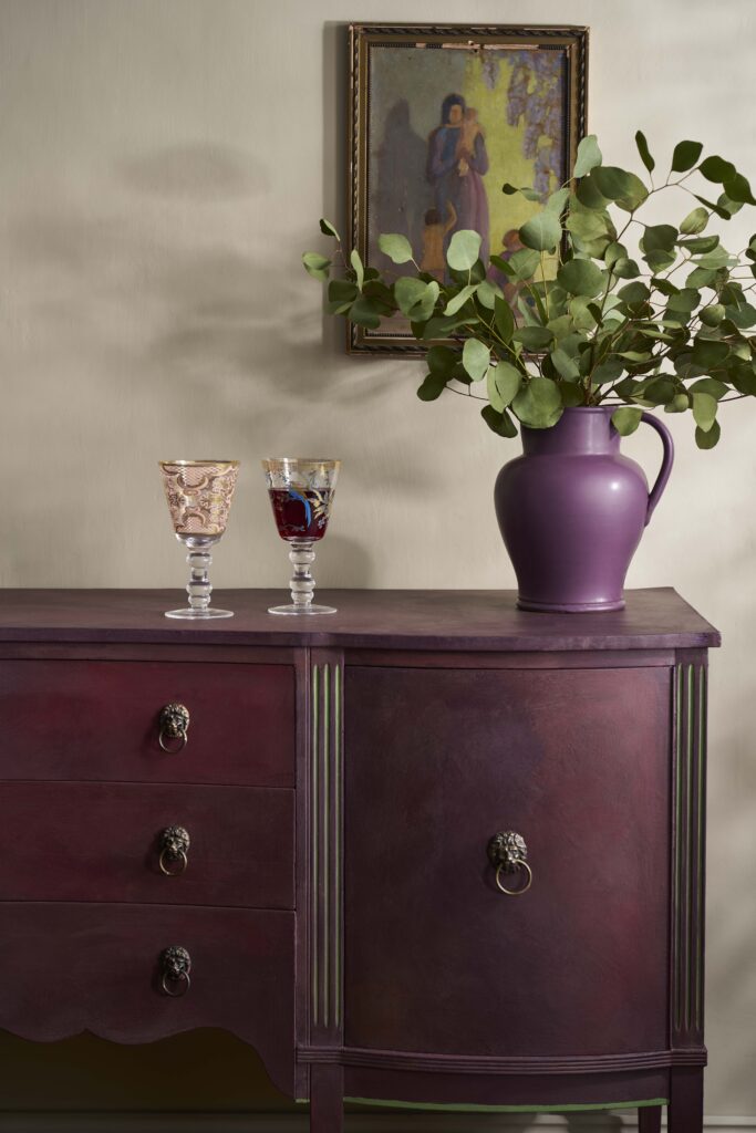 Tyrian Plum chalk paint on a console table